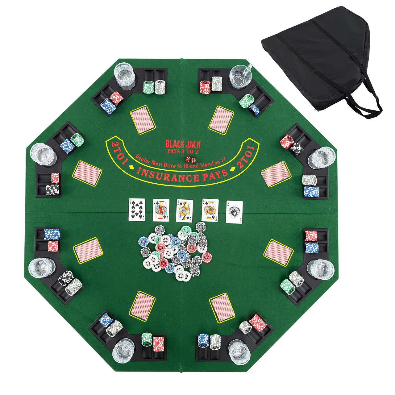 Felt Folding Portable Poker Table Top with Cup Holders and Chip Trays